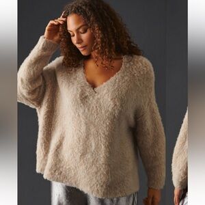 Anthropologie Cream Fuzzy Sweater